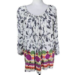 Ivy Jane Embroidered Floral Tunic Top S Viscose Crochet Boho Hippie Peasant